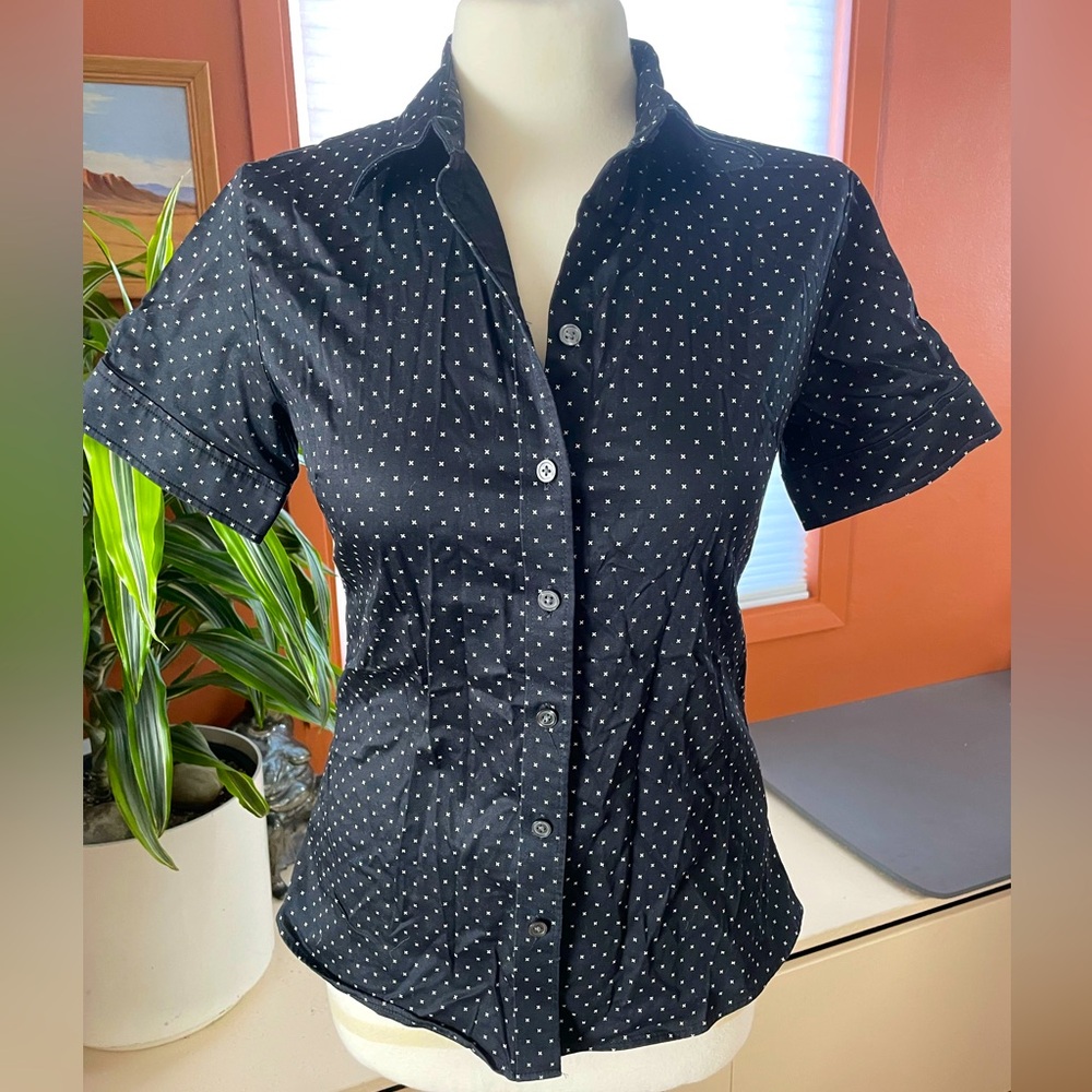 Banana Republic Black Cross Polka Dot Women's Top